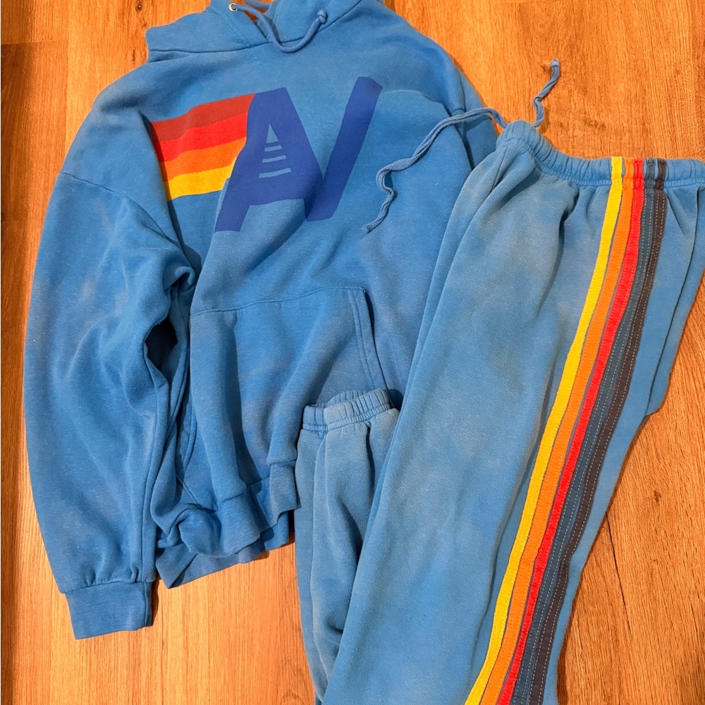 Aviator Nation Blue Set logo relaxed hoodie and 5 stripe sweatpants